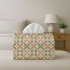 2D Flat 1pc Vintage Geometric Tile Decorative Green And Beige Star Pattern Tissue Holder with Storage Organizer for Home, Kitchen, Vehicle, Spill-Resi