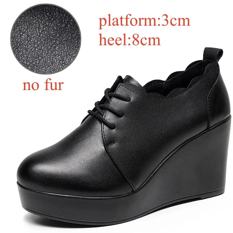 

Маленький размер 33-43 Туфли из натуральной кожи с глубоким вырезом, на толстой подошве-платформе, Зима 2025, Высокий каблук, Тапочки-клинья, Офисная модель 43