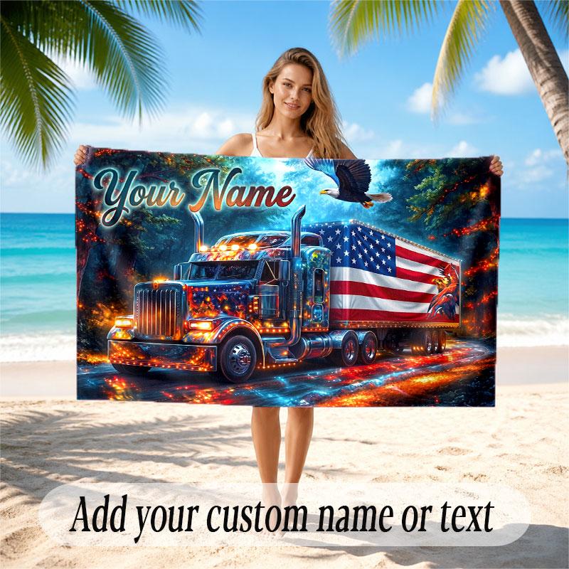 Truck Theme Beach Towel Personalized Custom Name & Text Soft Quick Dry Beach Towel for Swimming Travel