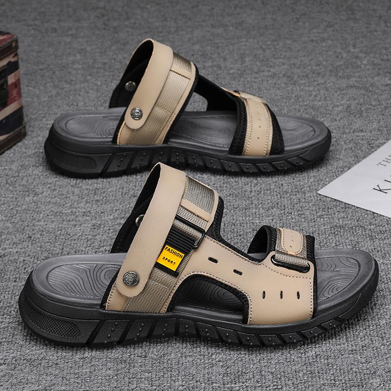 Modische Sommersandalen für Herren Outdoor Casual Outdoor-Slipper Obermaterial Leder Rutschfest Atmungsaktiv Römische Schuhe Badeschuhe für Herren