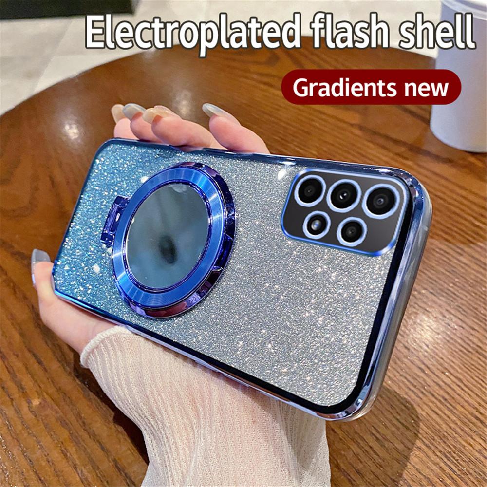 Carcasă de telefon cu suport inelară oglindă placată cu sclipici de lux pentru Samsung A52 A32 A22 A12 A72 A71 A51 A21S A50 A70 Capac cu suport magnetic
