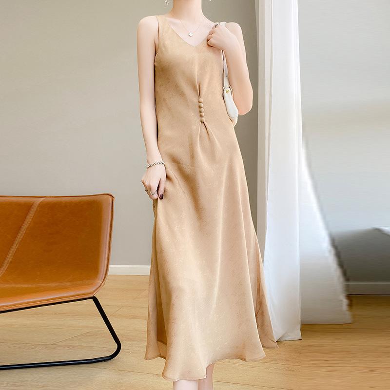 

Платье из высококачественной ацетатной ткани класса люкс для женщин Летом Новое Сексуальное Высококачественное Платье на Бретелях Удобное и Модное Универсальное Миди-платье M