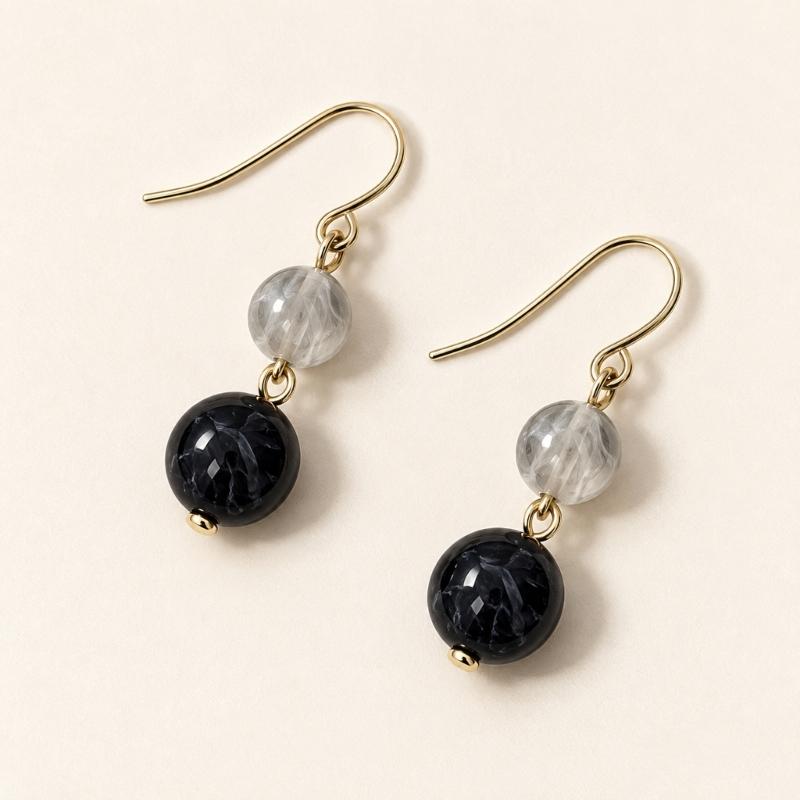 Beaded Necklace with Coordinated Drop Earrings, Double-Strand Layering, and Irregular Acrylic Beads Jewelry Set