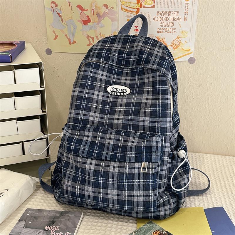 Plecak w kratę w stylu koledżowym dla ucznia gimnazjum, lekki plecak szkolny podróżny o dużej pojemności