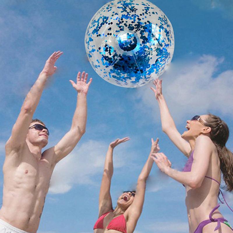Inflatable Glitter Beach Ball Pvc Floatable Confetti Beach Ball Toy For Swimming Pool Beach Party