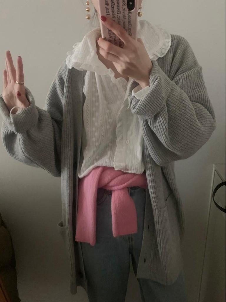 2026 Early Spring/Autumn Korean Inspired Hollow Out Embroidered Long Sleeve Women's Shirt