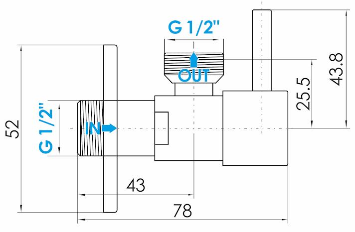 Black Angle Shut-Off Valve 1/2"X1/2"", Ceramic Heads