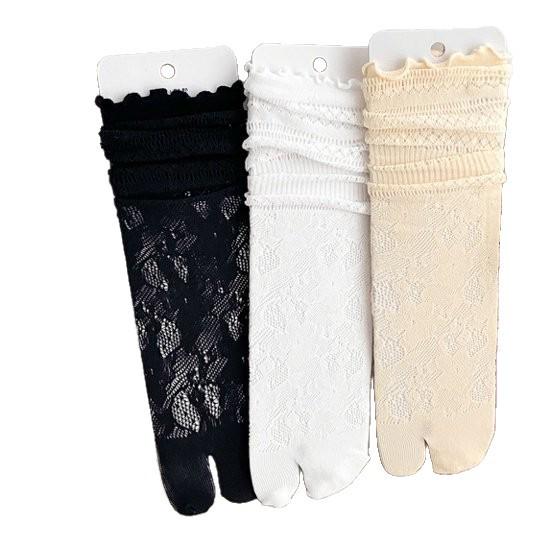 Women's Summer Lace Trim Two-Toe Socks, Japanese Tabi Style, Hollow Slouchy Design, Pig's Trotter Socks