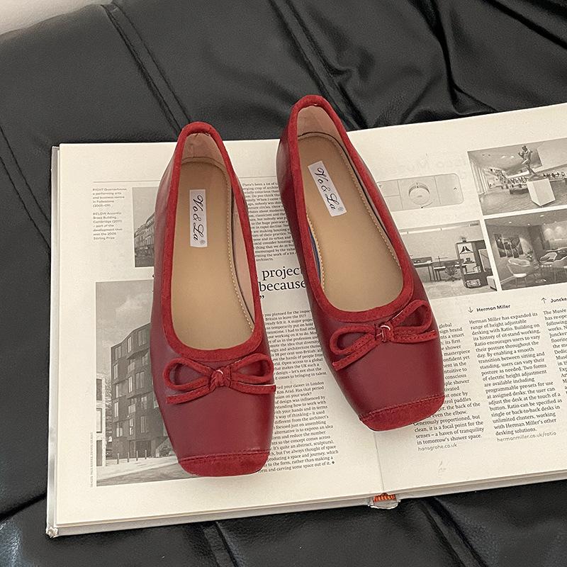 Bow Ladyshoes Doudou Shoes Method Gentle 2025 New Summer Shallow Mouth Fashion Square Head Commuting Versatile Single Shoes Women