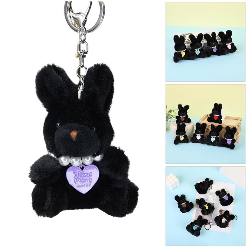 Söt Liten Kanin Nyckelring med Pärlor Pärlbeströdd Hjärta Hänge Nischad Stil Nyckelringar Väska Ryggsäck Dekoration för Flickor