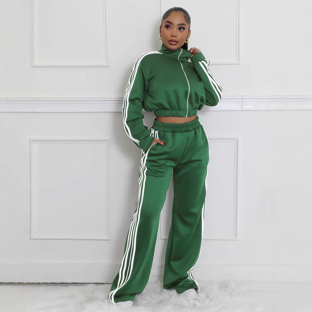 Women's Set Long Sleeve Striped Sweatshirt+Straight Pants  Fall Street Two 2 Piece Sets Outfits Sportwear