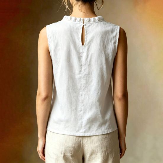 Damen Shirt Locker Geschnitten Ärmellos Rundhals Rüschenbesatz Lässige Oberteile Einfarbige Sommer Tanktops Tägliche Kleidung