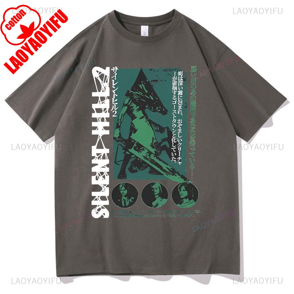 

Horror Game Fun Silent Hill 2 Printing T Shirts Male Rock Shortsleev Tees Novelty Trend Vintage Casual Tops Cotton Ropa Hombre 4XL