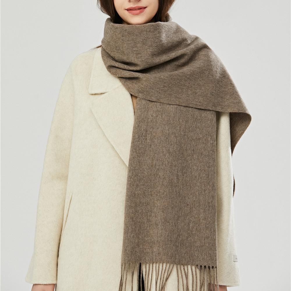 High-quality yak velvet scarf women's solid color fringed shawl dual-purpose winter warm monochrome pure versatile