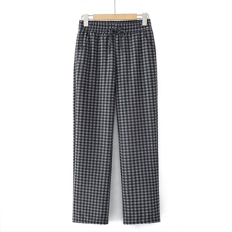 Elastic High Waist Plaid Pants for Mid-Aged Women - Perfect for Shorter Figures 3XL (105-120 jin)