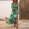 Women's Summer Straight Neck Ruffled Waist Dress