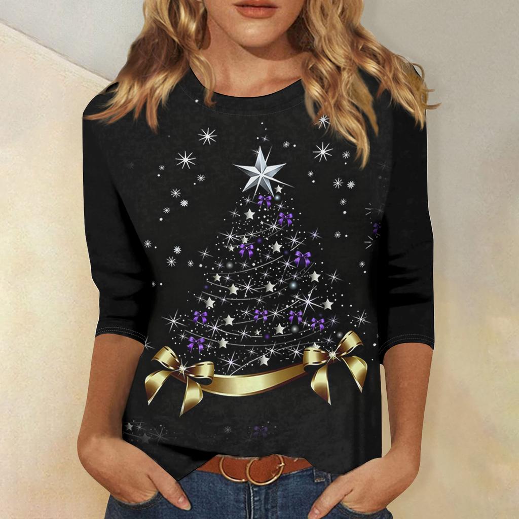 Dames Losse Comfortabele Casual Mode V-Hals Kerstprint Lange Mouw Hoodie