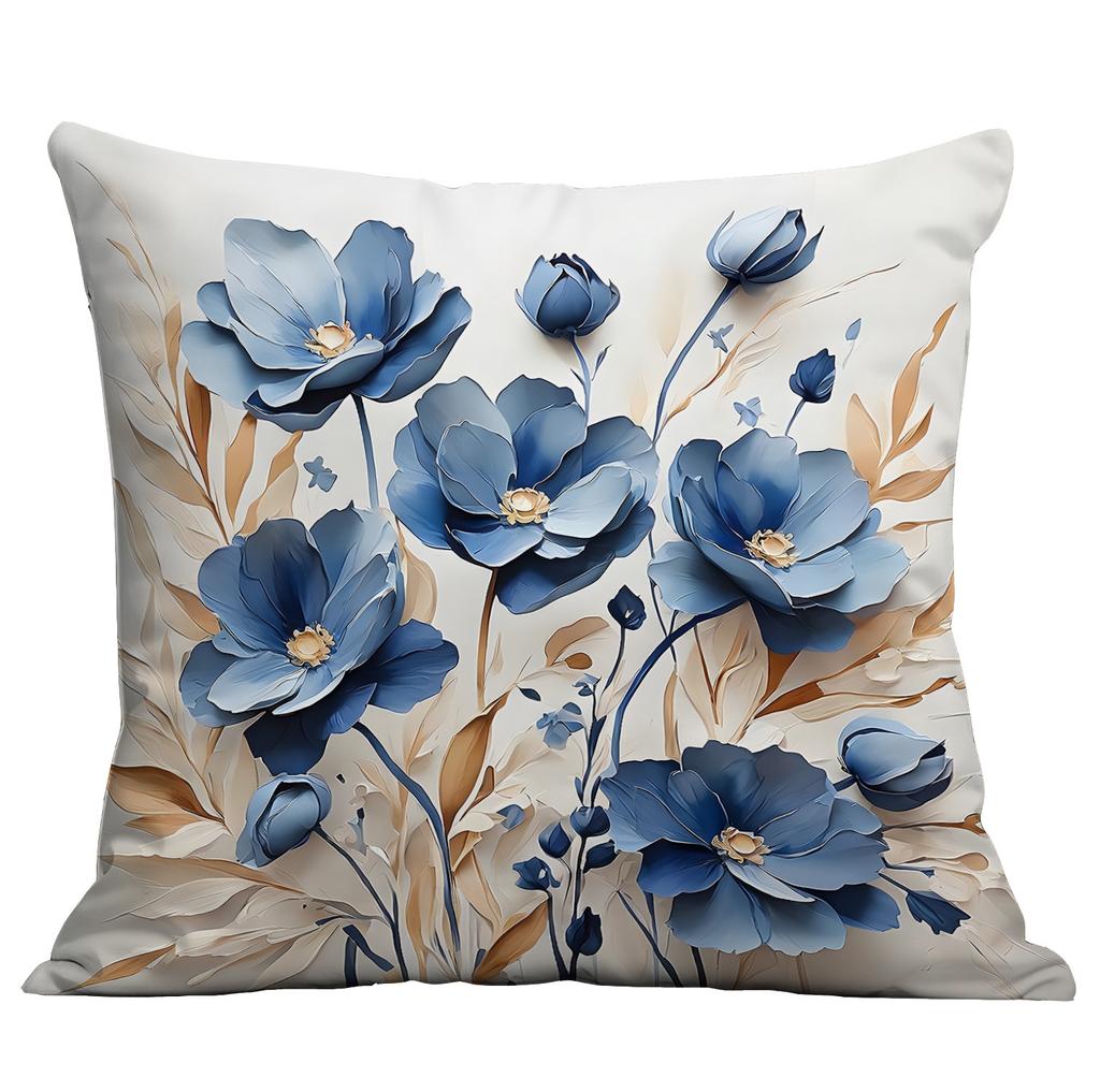 New Imitation 3d Blue Floral Pillowcase Small Fresh Home Cushion Pillowcase Decoration
