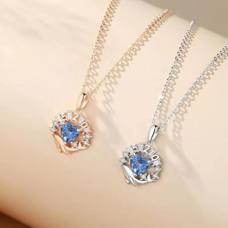 Whale Pendant Necklace Women's Korean Style Ins Niche Design Blue Love Zircon Clavicle Chain Valentine's Day Gift