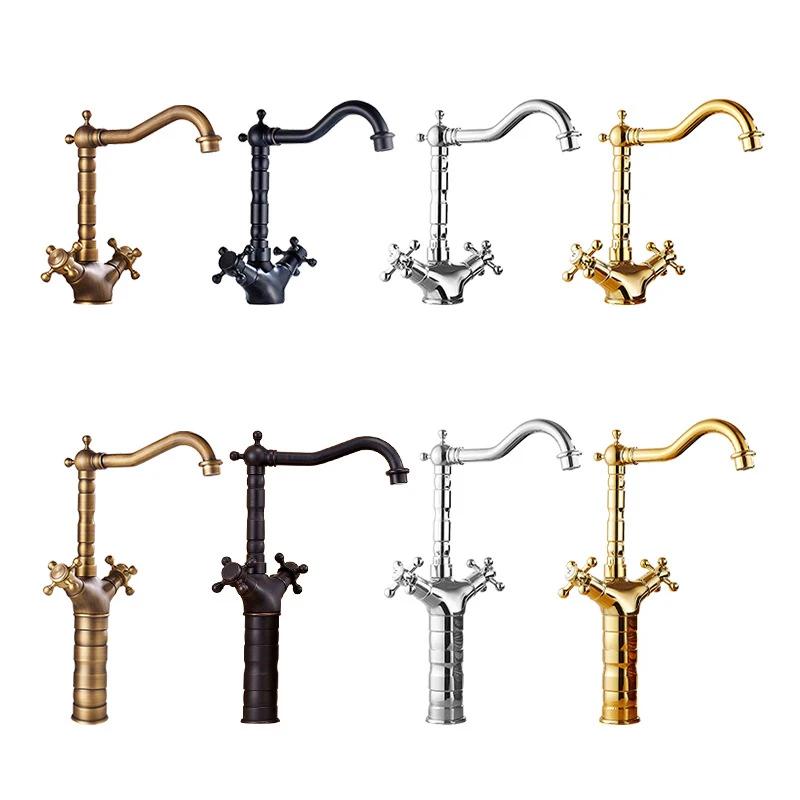 Gold Basin Faucet Bathroom Deck Mounted Dual Handles Black Bathroom Sink Faucet Antique Kitchen Mixer Taps Chrome