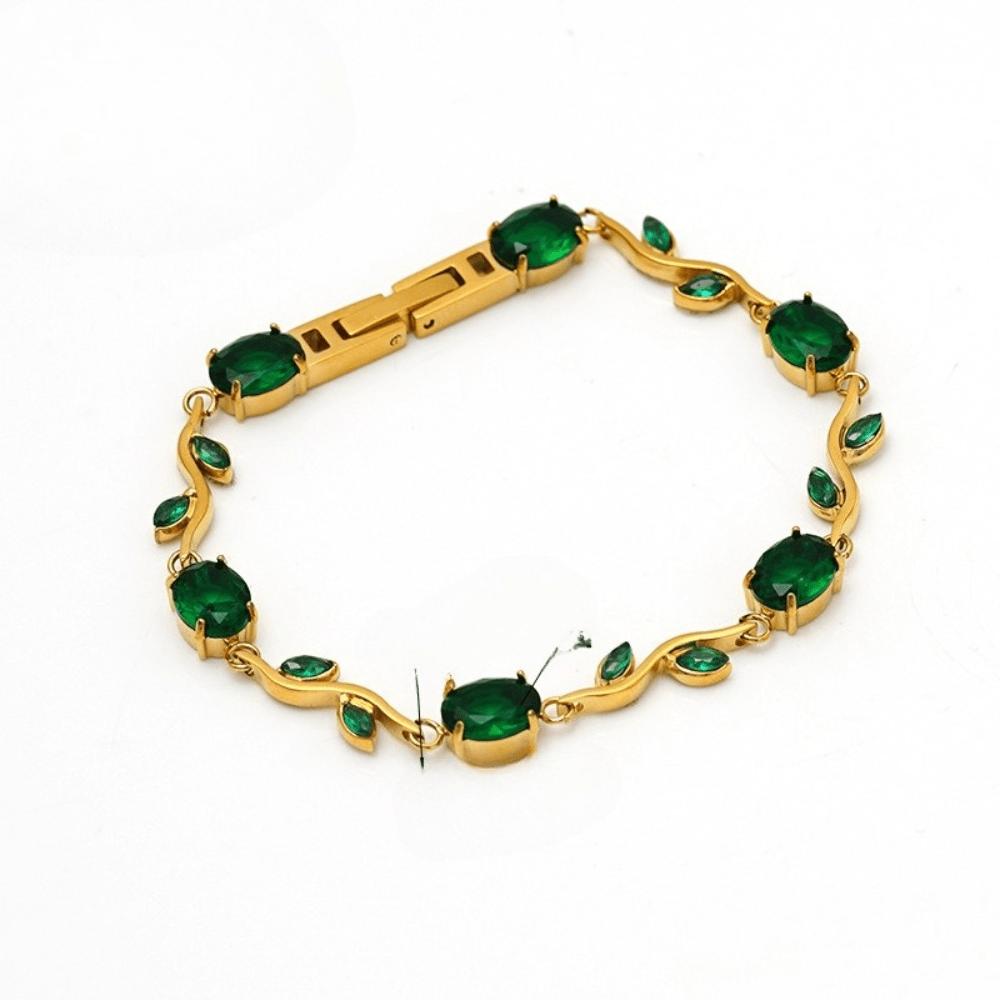 French retro style branches and leaves colored gold bracelet oval vine curve niche light luxury commuter hand jewelry