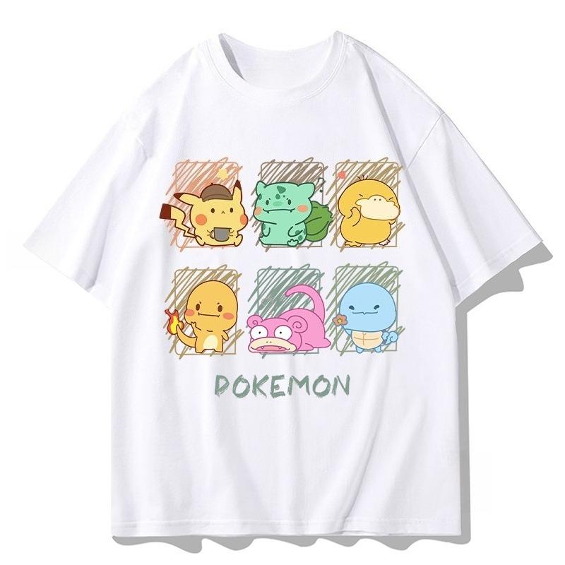 

Pokémon Anime 100Cotton unisex graphic Tshirt 2026 Summer New Men cartoon Harajuku Loose Y2k Casual Short sleeve Loose shirt S