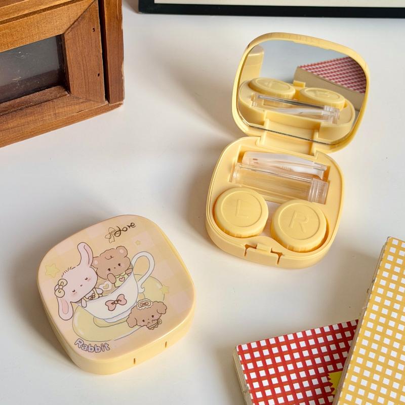New Portable Contact Lens Case Cute Cartoon Contact Lens Box Travel Kit For Girls Beauty Lens Storage Container