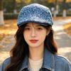 Spice girl retro leopard print forward hat cowgirl fabric street atmosphere short brim cap show face small newsboy hat