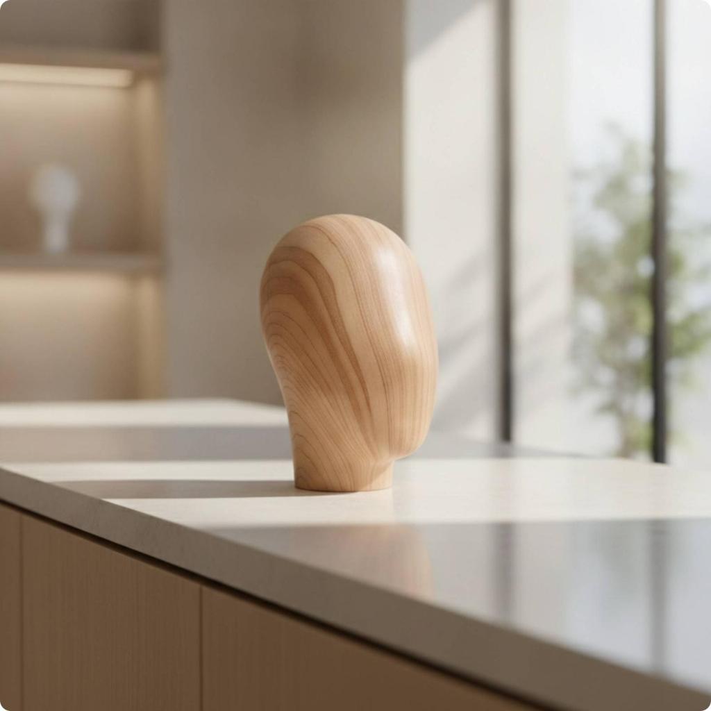Testa di Manichino con Base Stand Finitura Legno Leggera per Rivenditori