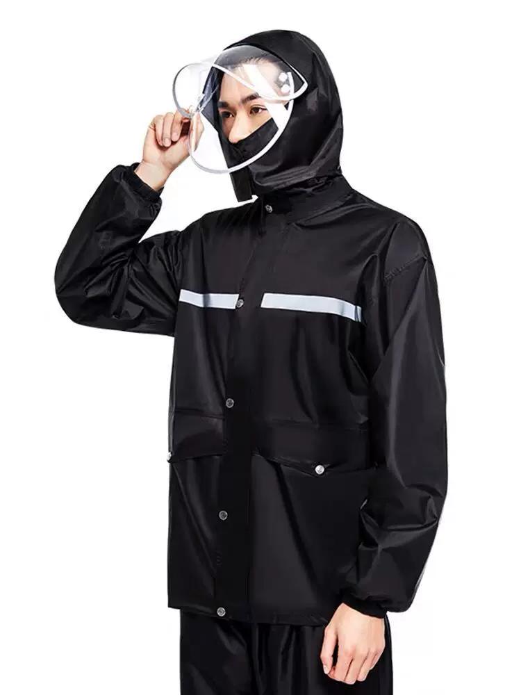 Raincoat and Rain Pants Set for Men, Thickened Long Style, Full-Body Split Design, Suitable for Electric Bike Riding, Adult Heavy Rain Protection