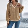 Women's Color-blocking V-neck  Long-sleeved Sweater