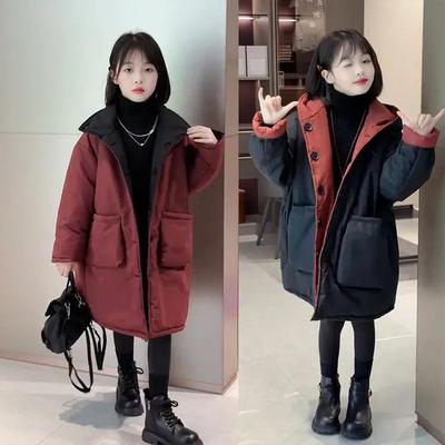 Mädchen Winter Freizeit Thermomantel Kinder Verdickte Mittellange Jacke