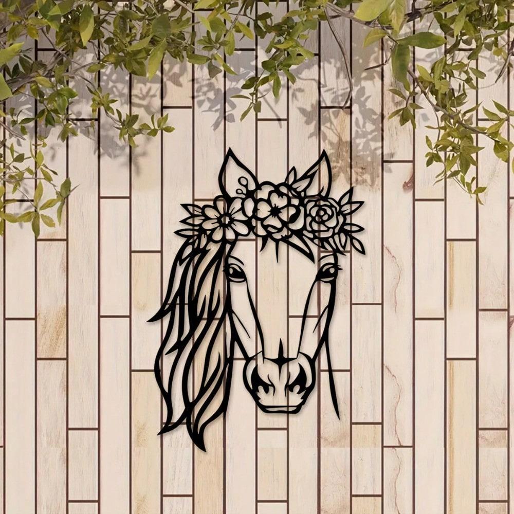 Vintage Metal Horse & Flower Wall Art for Living Room, Office, Bar & Halloween Decor