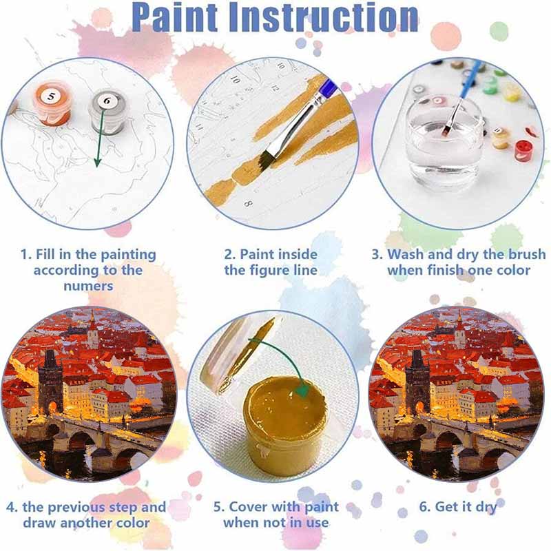 DIY Digital Oil Painting Kit. DIY Adult Painting by Numbers Kit Sunset Prague Cityscape Art Gift Home Decor Wall Art