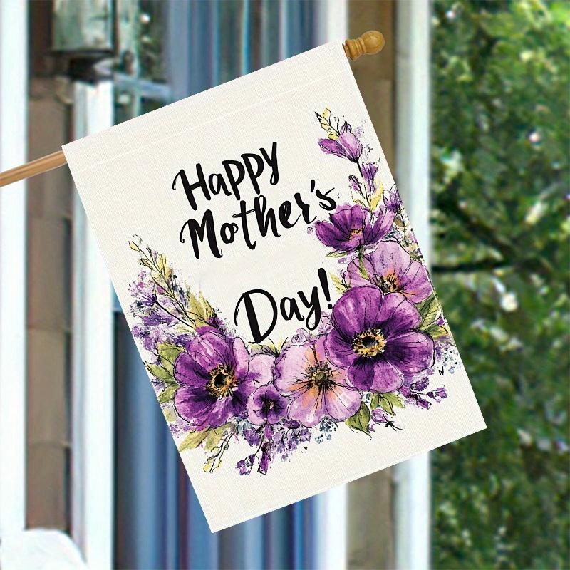 1pc Happy Mother's Day, White Background with Purple Watercolor -Double-Sided Garden Flag, Yard Decoration, Outdoor Decor, Lawn Decor, Flag Only
