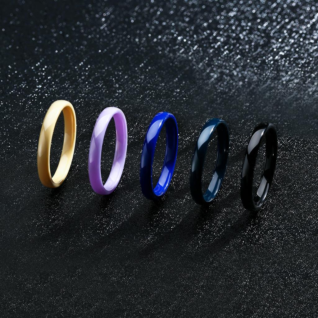 3mm Women's Ceramic Wedding Band Minimalist Solid Stackable Ring In Black White Pink Blue Green Purple