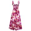 Maxi Dress Shirred Printed Strap Pleated Fashionable Elegant Female Maxi Dress for Dating Party