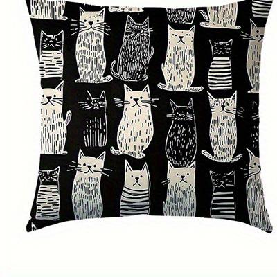 Home Decor Black And White Cat Pattern Pillow Covers Pattern Cushion Cover Suitable For Sofa Bedroom Car Pillow Cover