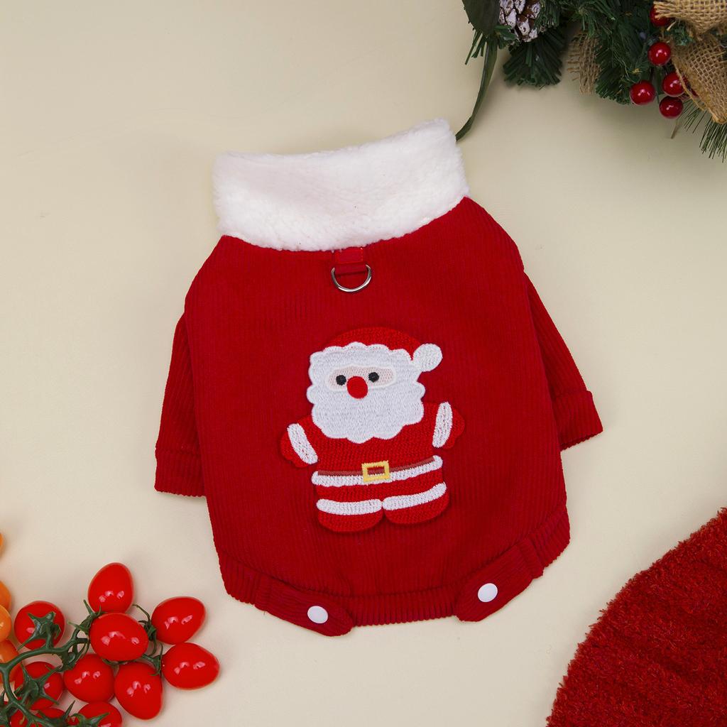 Christmas Corduroy Thickened Warm Small Breed Dog Clothes with Harness Compatible Teddy Bichon Pet Apparel for Winter Holiday