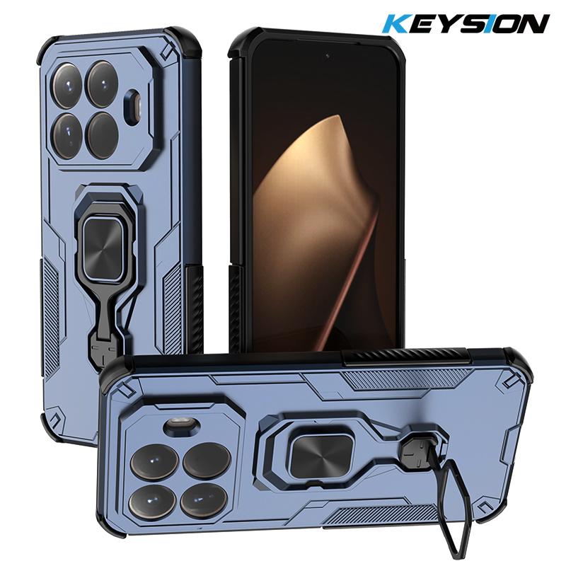 KEYSION Shockproof Armor Case for Xiaomi 15T Pro Silicone+PC Upright Metal Live Ring Stand Phone Cover for Xiaomi 15T 15T Pro 5G