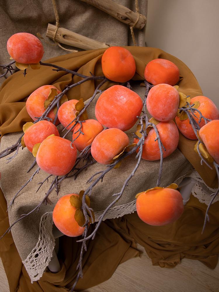 7-Head Persimmon Branch Ikebana Ornament: Artificial Ruyi Persimmon for Living Room or Dried Flower Display