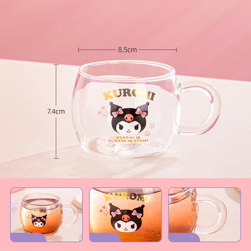 Pour Sanrio Tasse en Verre pour Enfant Tasse à Café Verre Borosilicate Élevé Tasse à Eau avec Poignée pour Impression Kuromi&Hello Kitty Tasse à Lait Jus