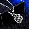 Stainless Steel Tennis Racket Pendant Necklace for Men - European/American Style