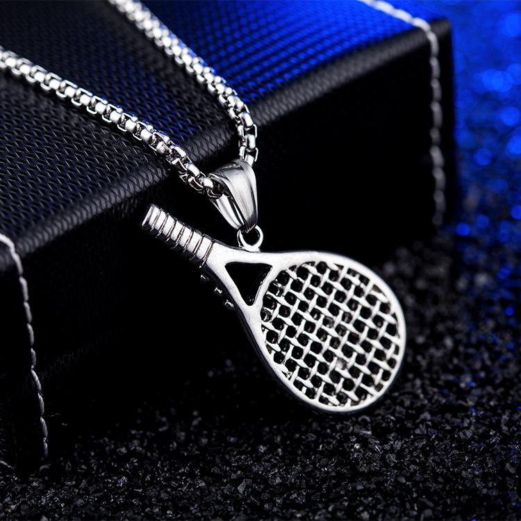 Stainless Steel Tennis Racket Pendant Necklace for Men - European/American Style