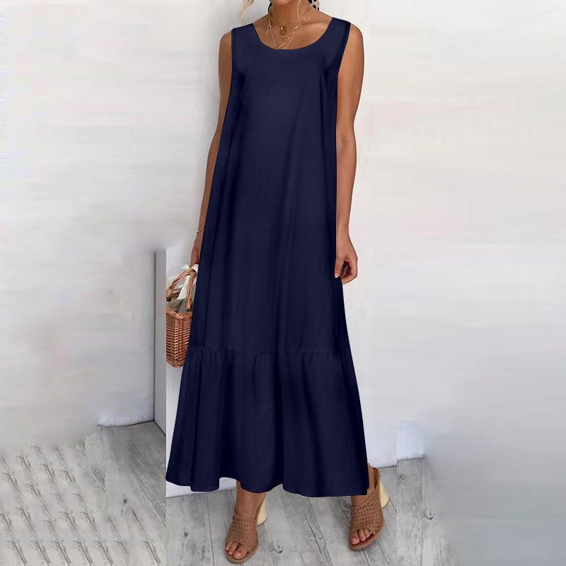 2025 European Summer Cotton Linen Sleeveless Loose Fit Plus Size Dress