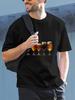1pc Beer Glasses Walking Striped Graphic T-shirt