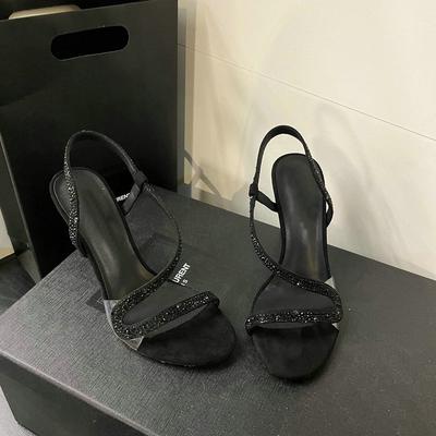 Fashion 2025 New French One-Strap Sandals, Women'S Thin Heels, Socialite Temperament, Rhinestone Sexy And Versatile High Heels