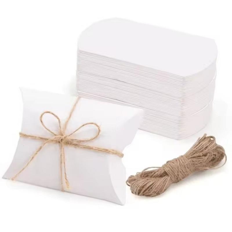 50/100PCS Pillow Candy Paper Box Kraft Paper Gift Packaging Box Candy Chocolate DIY Christmas Wedding Birthday Party Decoration