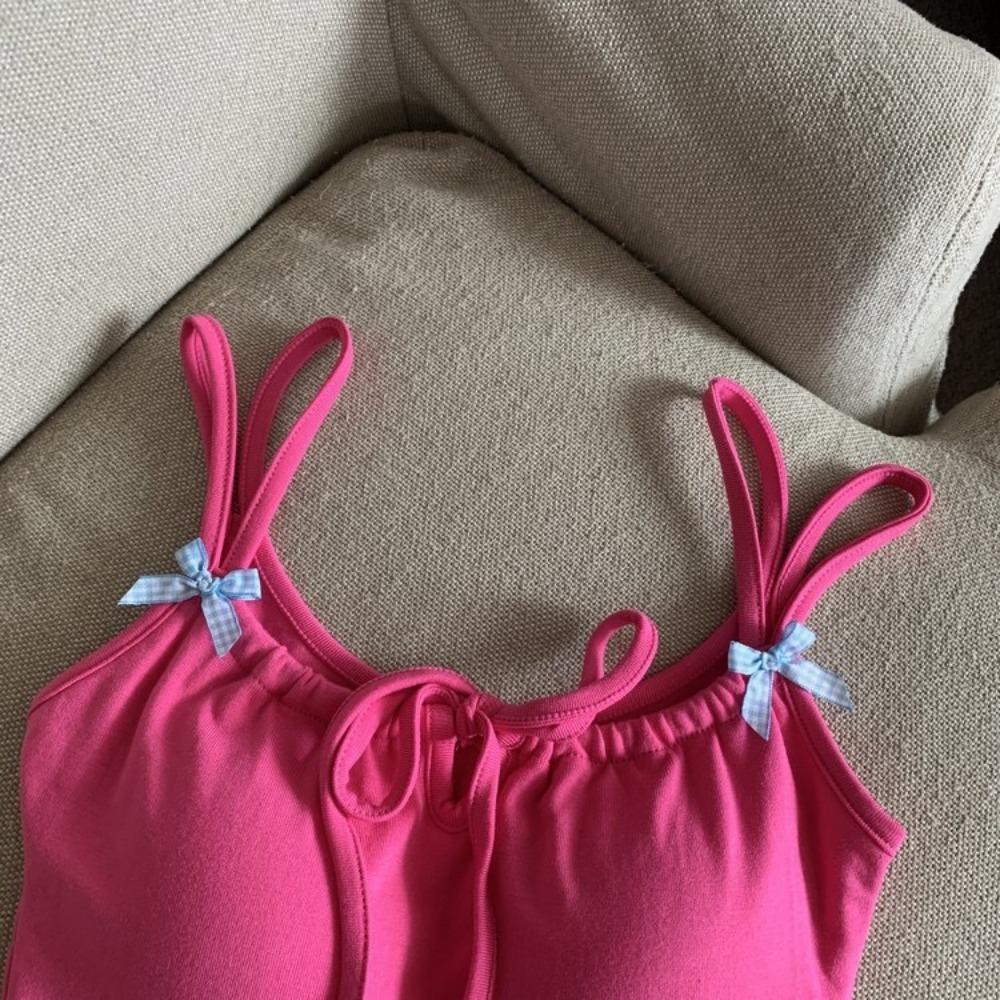 Chest Pad Tank Top Halter Crop Tops Women Summer Bow Camis Backless Camisole Fashion Tube Lady Sleeveless Cropped Vest