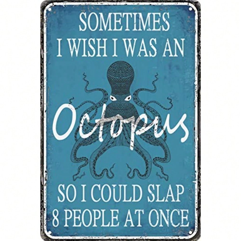 Funny Metal Signs Vintage Octopus Tin Sign Bathroom Kitchen Wall Decor 20x30